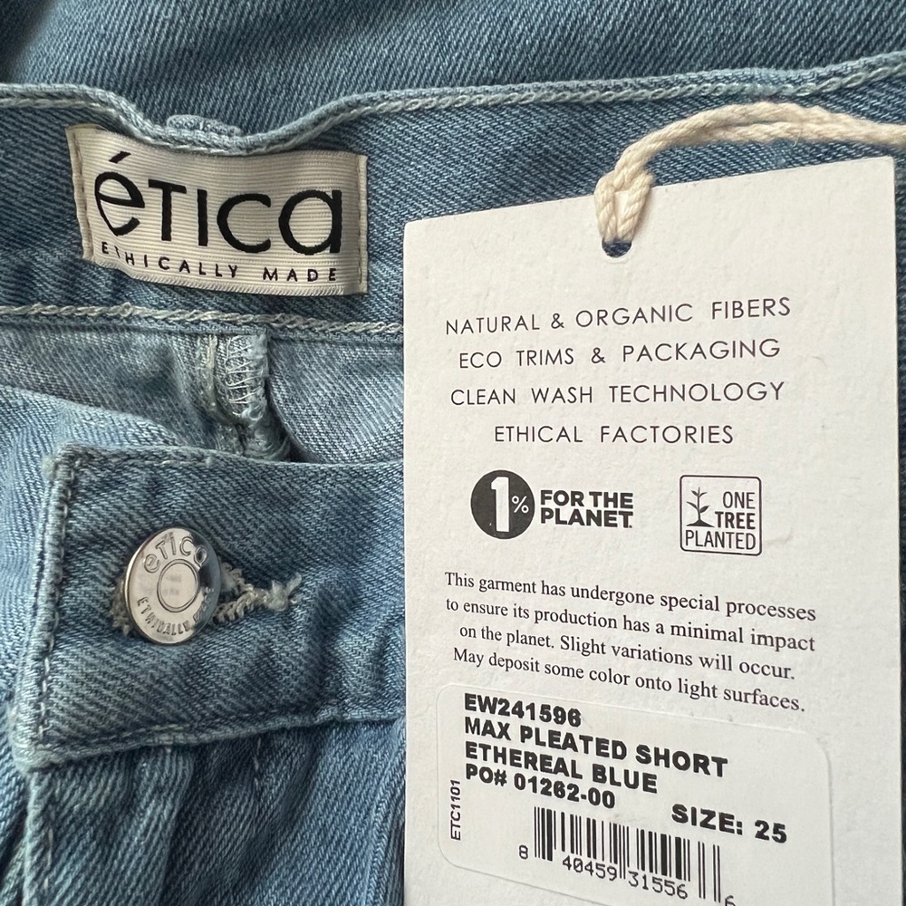 NWT Etica Anthropologie Ethereal Blue Max Pleated Denim Shorts Size 25 Reg. $128 - Picture 8 of 12